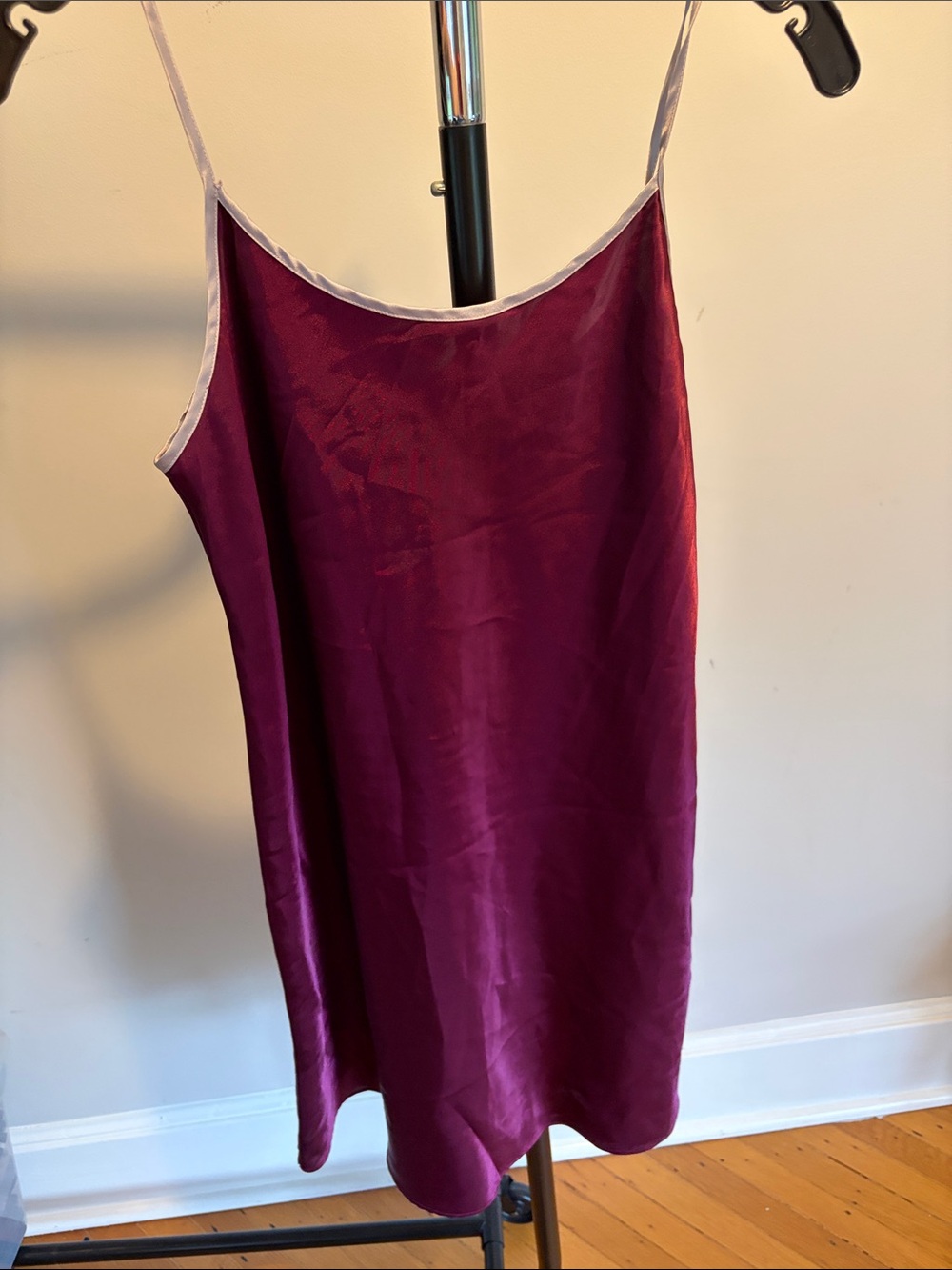 Valerie Stevens Satin Chemise in Deep Plum with Contrast Trim